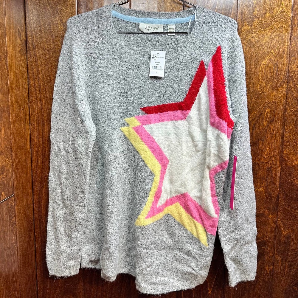 RD Style Women's Star Printed Pullover Scoop Neck Sweater Top S/P/P